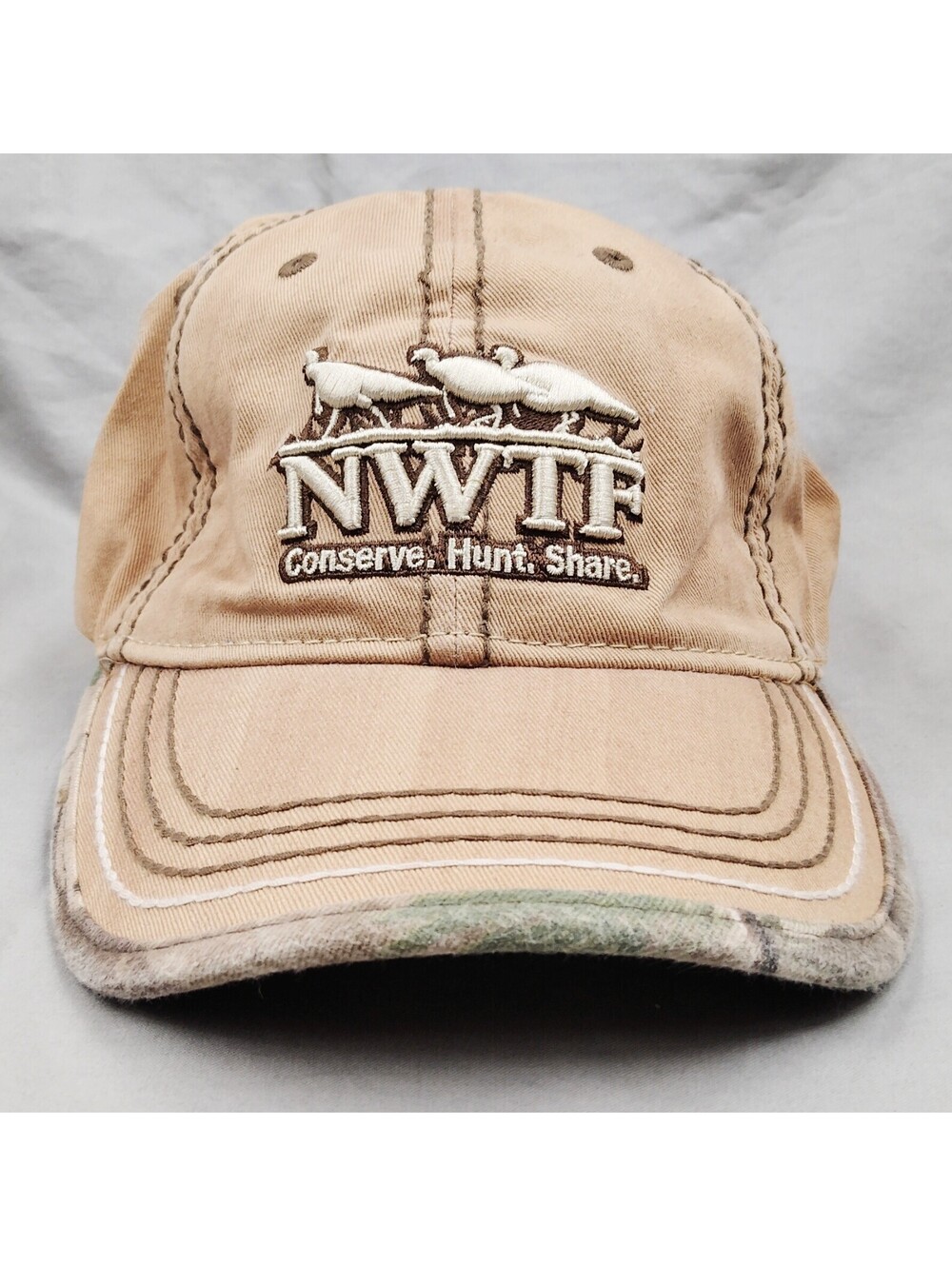 NWTF National Wild Turkey Federation Hat Tan Camo Hunting Cap Strapback OSFA